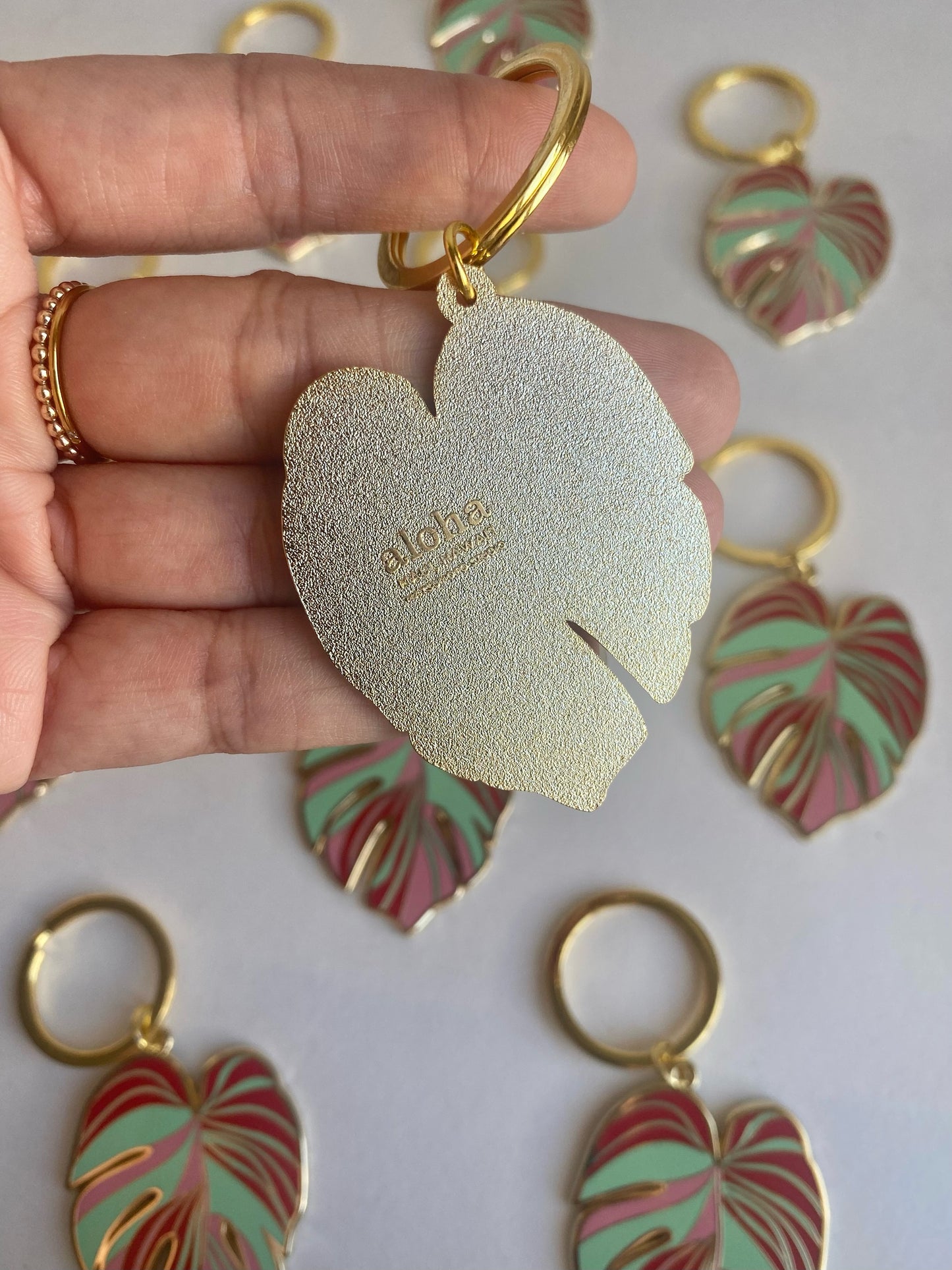 Pink Monstera Keychain