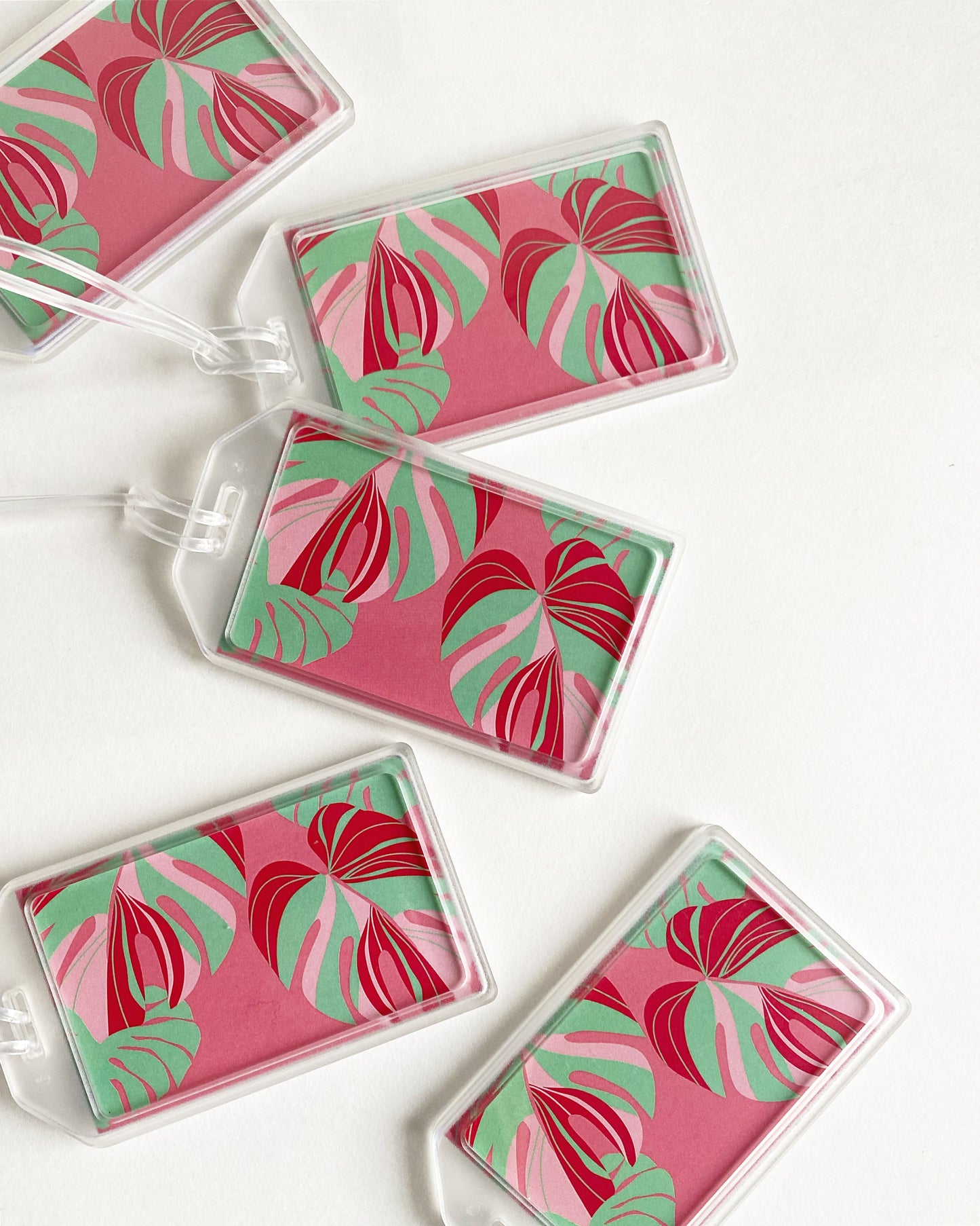 Pink Monstera Luggage Tag