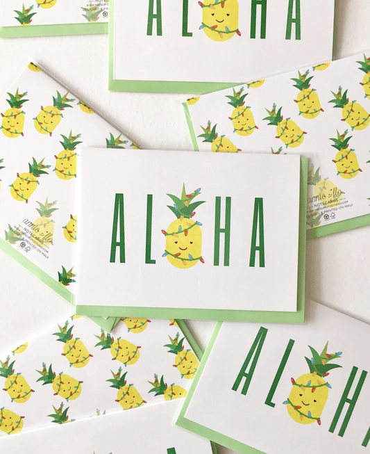 Aloha Pineapple Xmas Lights Notecard