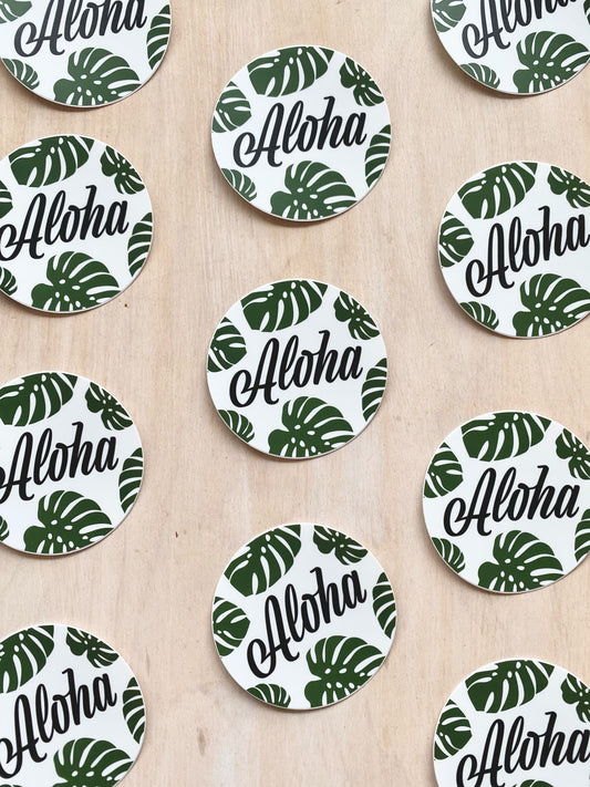 Aloha Monstera Circle Sticker
